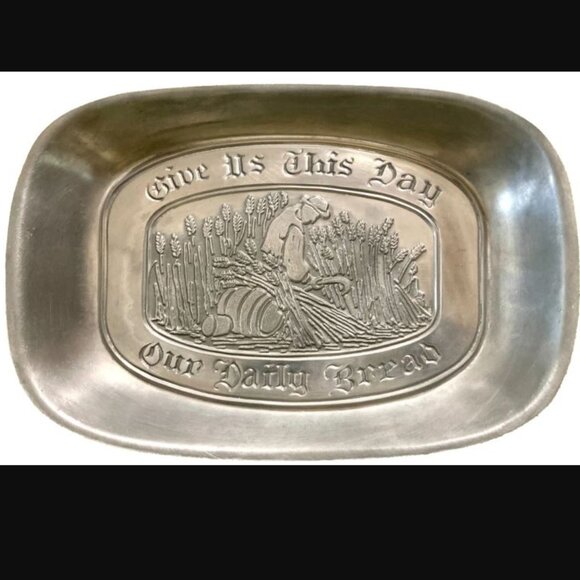 Vtg Silver Pewter Tray Eales 1779 Give Us This Day Our Daily Bread Prayer Bible - Picture 1 of 6